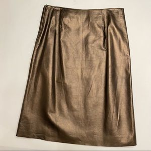 NWT Theory “Tish Foil”  Pearlized Bronze Leather Pencil Skirt Size 4